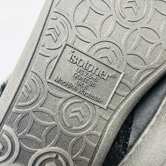 Isotoner Womens 7.5/8 Velour Boxed Clog Slippers Faux-Fur Trim in Black $40 137 - Picture 6 of 9